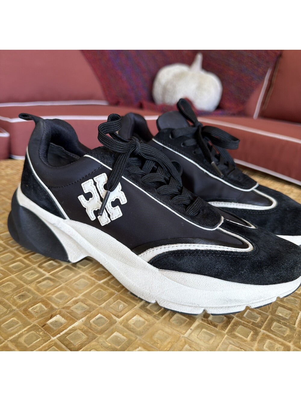 Tory Burch Good Luck Trainers Black & White Womens Size 9.5M